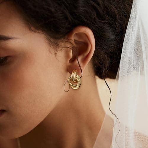 SHERLOVE Chunky Gold Earrings Women Statement Drop Dangle Knot Earrings — view 2