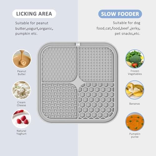 ChefAide 2 Pack Lick Mat for Dogs,Cats,Upgraded 8.5×8.5 inches Licking Mats with Suction Cups,Slow Feeder Licking Pad for Anxiety Relief and Boredom Reducer,Suitable for Dog Training (Khaki+Dark Gray) — view 2