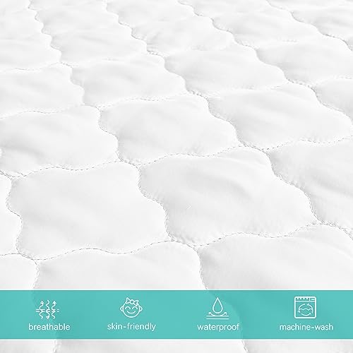 Crib Mattress Protector Sheets Fitted Waterproof Crib Mattress Pad Cover, Noiseless & Machine Wash 100% Absorbent Crib/Toddler Mattress Protector Sheet Quilted, White, 52" x 28" — view 5