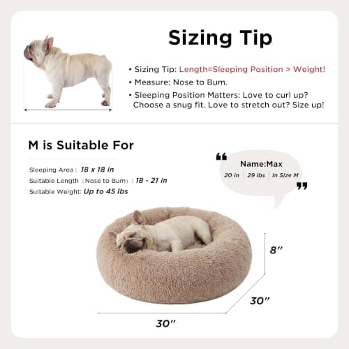 Bedsure Calming Dog Bed Medium Size Dog Donut Washable Pet Bed,30ins Camel — view 8