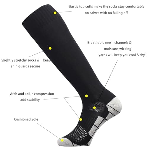 CWVLC Boy's Soccer Socks Youth 5 Pairs Rugby Sport Team Athletic Knee High Long Tube Cotton Compression Socks Black Small (3Y-5Y Youth/ 4-6 Women) — view 3