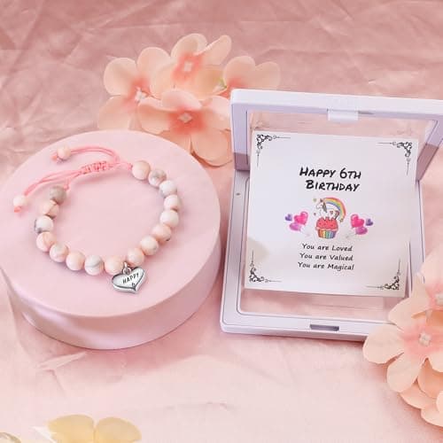 Sereney 6 Year Old Girl Birthday Gift, Adjustable Beaded 6th Bday Bracelets as 6th Birthday Gifts for 6 Year Old Girls, Six Year Old Girl Bday Gifts for Daughter Niece Granddaughter Girls — view 3