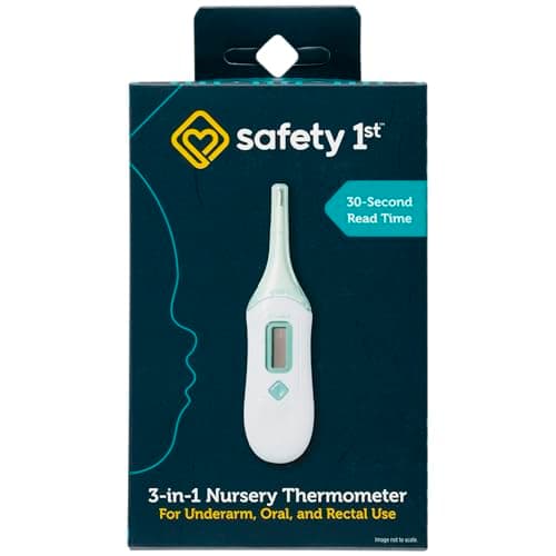 Safety 1st 3-in-1 Nursery Thermometer – Oral, Rectal, and Underarm Thermometer for Babies, Kids, and Adults with Flexible Tip, Over-Insertion Gauge, Fast & Accurate Readings, Celsius/Fahrenheit