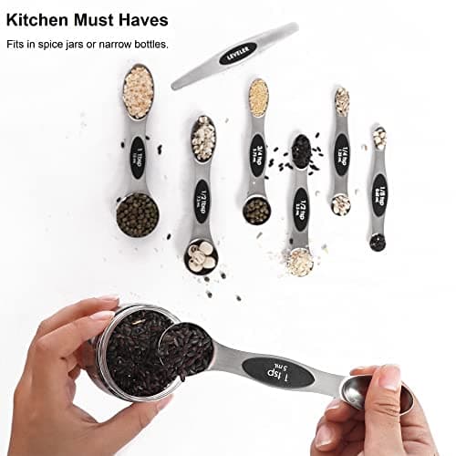 Magnetic Measuring Spoons Set Stainless Steel with Leveler, Stackable Metal Tablespoon Measure Spoon for Baking, Cups and Spoon Set Kitchen Gadgets Apartment Essentials Fits in Spice Jars — view 5