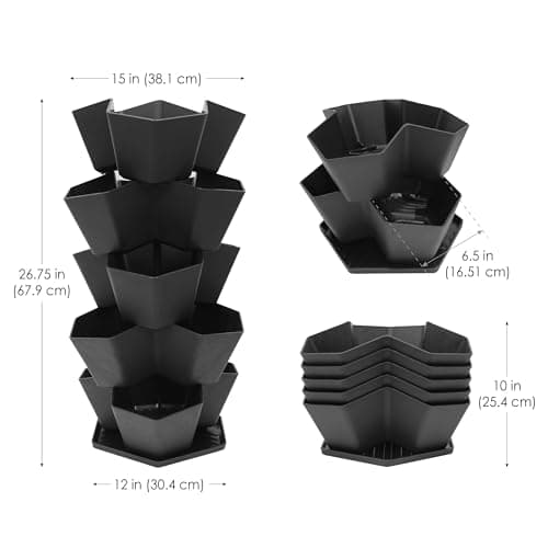 Tierra Verde 5-Tier Large Stackable Modular Planter in Black — view 3