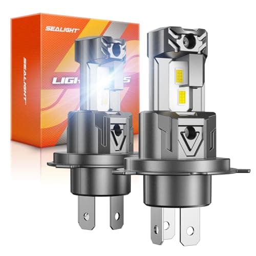 SEALIGHT H4 LED Headlight Bulbs, 48000 Lumens 900% Brighter 6500K Cool White Led Bulbs, All-in-One Mini Size H4 Lights, Plug and Play, Halogen Replacement, Pack of 2