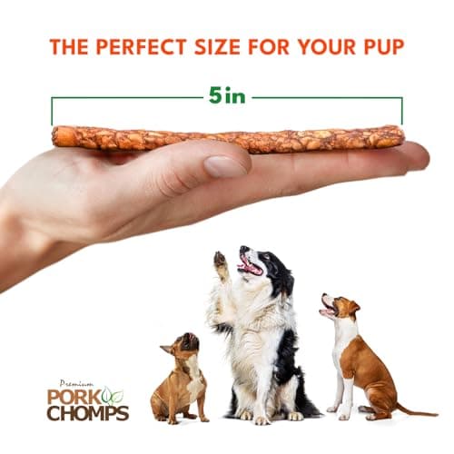 Pork Chomps Dog Chews, 5 Inch Munchy Sticks, 50 Count - Assorted Flavors: Roasted Pork, Chicken, & Bacon - Long-Lasting Treats for Dogs - High Protein, Low Fat, Healthy & Delicious Chews (1 Pack) — view 3