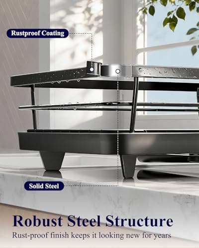 Kitsure Dish Drying Rack for Kitchen Counter, Stainless Steel Sink Organization and Storage Essentials with Cutlery Holder, Home and Appartment Decor, 12''W x 15.5''L, Black — view 5