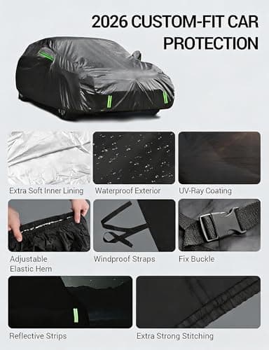 Proadsy Car Cover for Dodge Charger 2006-2025 Waterproof All Weather for Automobiles, Windproof Snowproof Rain Hail Sun UV Protection Full Outdoor Indoor Exterior Car Covers, Black — view 7