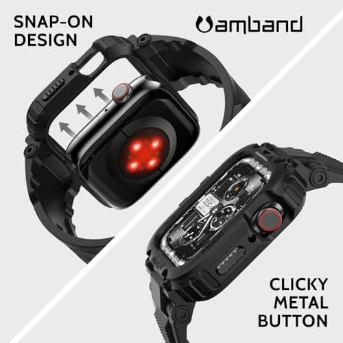 amBand Bands Compatible with Apple Watch 9/8/7/6/5/4 & SE 3/2/1 45mm/44mm Case for Men, M1 Sport Series Rugged Case Protective Cover for iWatch SE3/SE2/6/SE/5/4 44/45 mm Men Black — view 3