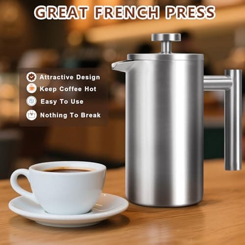 French Press 34 oz, Full Stainless Steel French Press Coffee Maker 4 Cups — view 3
