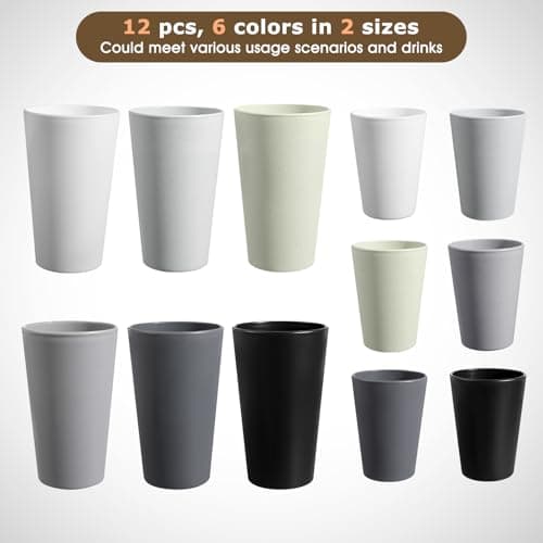 HEYCOME Set of 12 Wheat Straw Cups, 6 Pcs 20 oz & 6 Pcs 12 oz Unbreakable Drinking Cups, Reusable Plastic Cups Sets, Water Glasses Tumblers, Microwave & Dishwasher Safe, Bpa Free, 6 Colors — view 2