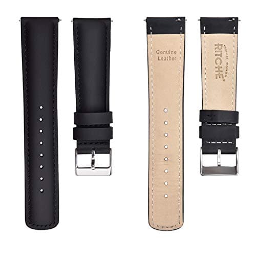 Ritche Genuine Black Leather Watch Band 22mm Classic Vintage Quick Release Top Grain Leather Watch Strap — view 4