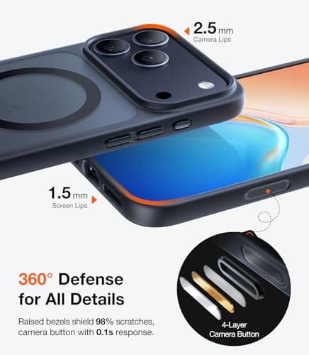 TORRAS Stronger Magnetic & Shockproof for iPhone 17 Pro Max Case, Fit for MagSafe, Military Grade Drop Protection, Camera Control, DIY Button, Slim for iPhone 17 Pro Max Case Translucent Matte Black — view 4