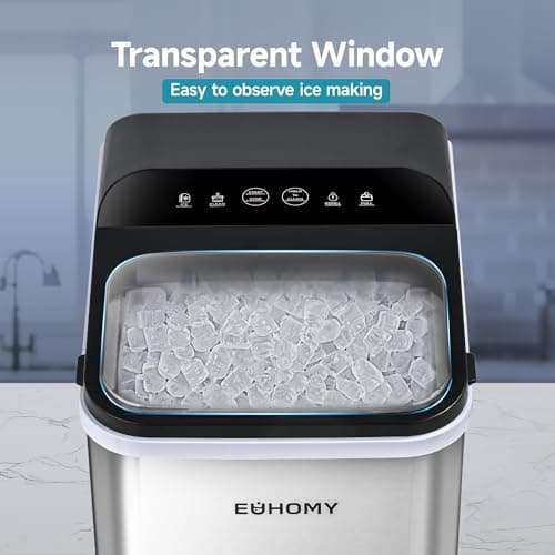 EUHOMY Nugget Ice Makers Countertop, Ready in 8 Mins, 35lbs/24H, Self-Cleaning, Portable Ice Maker Machine with Ice Scoop & Basket, Sonic Ice Maker with Chewable Pellet Ice for Home/Party/RV/Camping — view 6