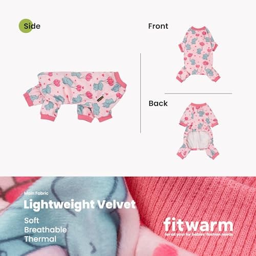 Fitwarm Elephant Fleece Dog Pajamas, Cozy Winter Clothes for Small Dogs Girl, Cute Pet Outfit, Pink, Blue, Medium — view 4