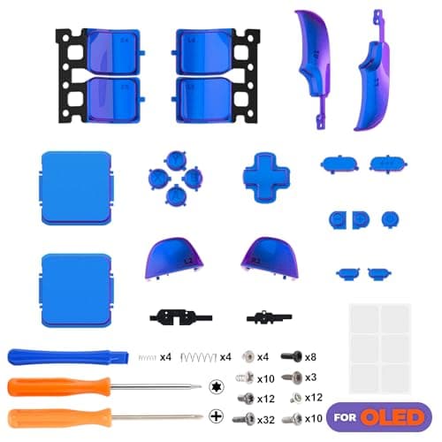 eXtremeRate Replacement Full Set Buttons for Steam Deck OLED Handheld Console, Chameleon Purple Blue DIY Custom ABXY D-pad Trackpad Bumpers Triggers Buttons with Tools for Steam Deck OLED Console