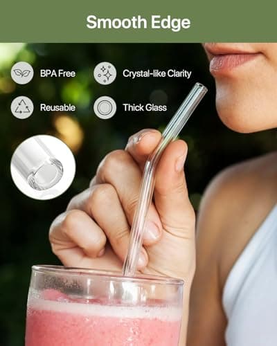18-Pack Glass Straws, Reusable Clear Glass Drinking Straws Set, 8.5 Inch x 10mm - Includes 8 Straight and 6 Bent with 4 Straw Cleaner Brush, Perfect for Smoothies, Milkshakes, Juice, Tea — view 3