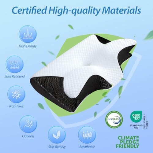 HOMCA Memory Foam Pillow, 2 in 1 Cervical Pillow for Neck Pain Relief, Ergonomic Neck Support Pillows for Side Back Stomach Sleepers with Breathable Pillowcase (Black) — view 4