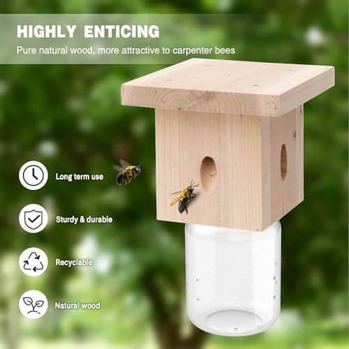 1 PCS Wood Carpenter Bee Trap for Outside - Best Bee Trap - Nature Hanging Carpenter Bee Traps Plastic Jar Outdoor - Insect Traps — view 2