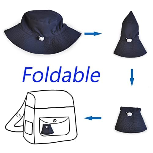 LO SHOKIM Baby Sun Hat 2 Pack Toddler UPF 50+ Summer Sun Protection Wide Brim Bucket Hat Baby Girl Beach Hat Boy Kids Adjustable Cap Summer (Grey + Navy, M) — view 4