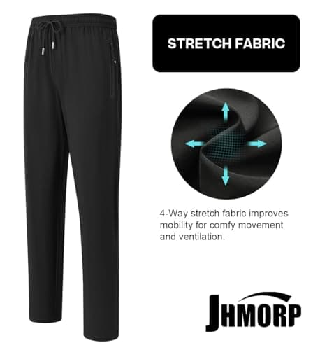 JHMORP Men's Stretch Athletic Workout Pants Sweatpants Lightweight Quick Dry Outdoor Hiking Track Casual Pants with Zipper Pockets (Black,CA M) — view 3