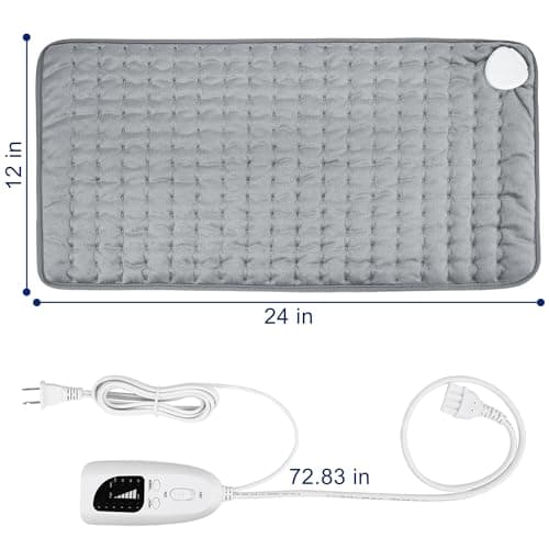 24"x12" Heating Pad, Electric Heating Pad for Dry & Moist Heat, Electric Heat Pad with Multiple Temp & Timer Settings, Auto Off, Silver Gray — view 5