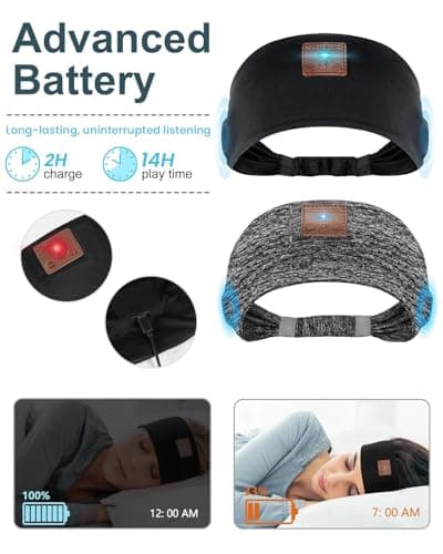 Mixiba 2-Pack Sleeping Headphones, Headband Headphones with Ultra-Thin HD Stereo Speaker, Bluetooth Headband for Sports, Workouts, Insomnia, Yoga, Air Travel, Meditation - Black&Grey — view 2