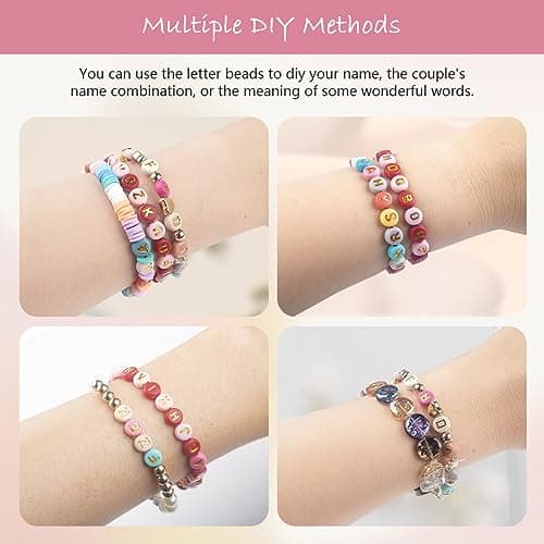 SUTOUG 1010PCS Colourful Letter Beads for Threading, 4 x 7 MM Acrylic Round Beads for Jewellery DIY Making Crafts Bracelets Necklaces Ornaments-Gold — view 5