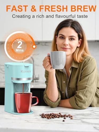 Karosie Single Serve Coffee Maker for K-Cup and Ground Coffee, Fast Brew, 6-12 oz Brew Sizes One Cup Coffee Machine Fits 5.5" Mugs, One-Button Small Coffee Maker with Descaling Reminder, Light Blue — view 2