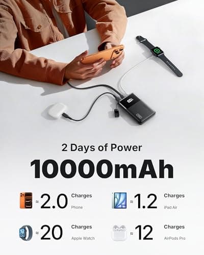INIU Power Bank, Ultra Slim 10000mAh Portable Charger, 45W Fast Charging Chargeur Portatif with Detachable USB-C Cable & Stand, Flight-Safe Travel Battery Pack for iPhone 17 16, Samsung S26, iPad etc — view 4