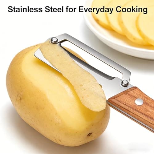 oliwex Zero Snag Wooden Peeler, 2-in-1 Multifunctional Stainless Steel Peeler, Potato Fruit Pumpkins Kitchen Peelers with Bottle Opener (2 PCS) — view 4