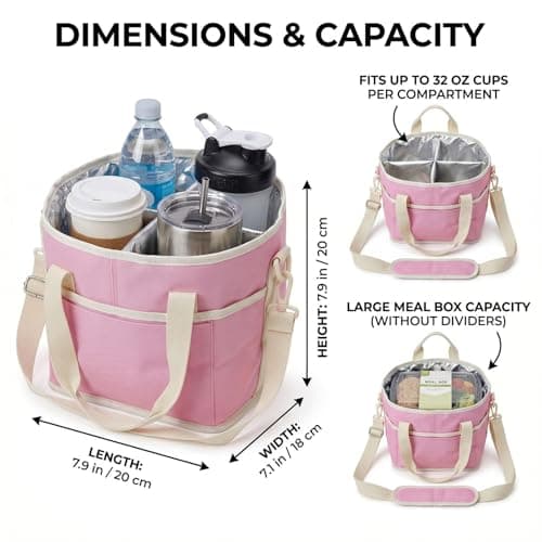 4 Compartment Insulated Drink Carrier Holder Bag, Multiple Tumbler Caddy Family Size Drink Bag, Water Bottle Holder with Adjustable Strap, Drink Caddy Tote for Coffee, Travel, Outings (Black) — view 5