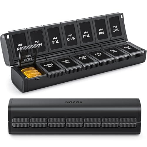 AUVON Innovative Foldable Weekly Pill Organizer Morning Evening with Large Capacity, Pill Case 7 Day AM PM with Dual Protection, User-Friendly Travel Pill Box for Medications, Fish Oils, Vitamins