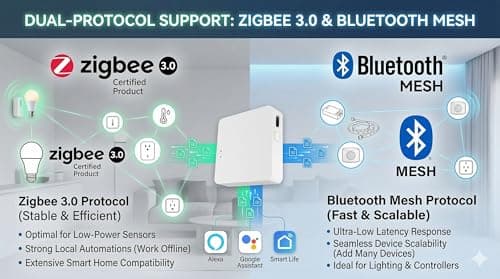 Toyanc Smart Multi-Mode Gateway, Zigbee 3.0 & Bluetooth Mesh Hub, Tuya Smart Life App Control, Compatible with Alexa & Google Home, 2.4GHz Wireless Bridge (White) — view 2