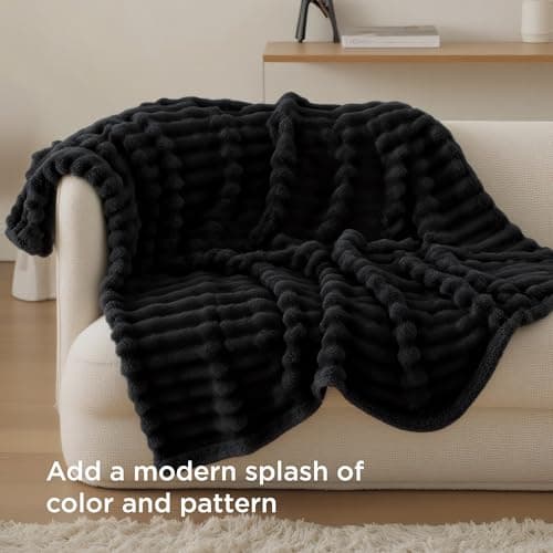 Bedsure Living Room Decor Home Black Throw Blanket Gifts for Women Men, Soft Fluffy Fleece Cozy Fuzzy Plush Warm Couch Bed Blanket, Bedroom Spring Decor Black Gifts for Him Her, 50x60 — view 3