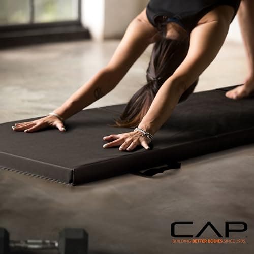 CAP Barbell Folding Exercise Mat – Durable, Anti-Tear, Thick Padding for Fitness, Aerobics, Gymnastics & Home Workouts. 72"L x 24"W x 2"Thick. BLACK — view 4