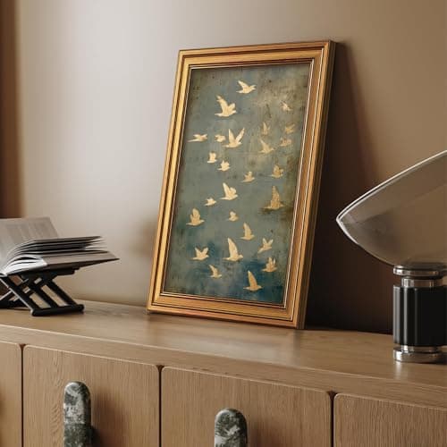 Vintage Gold Framed Wall Art Flying Bird Pictures Wall Decor 12x16 Inch