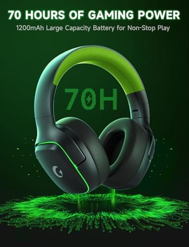 Gvyugke 2.4GHz Wireless Gaming Headsets for PS5, PS4, PC, Switch - Bluetooth 5.3 Gaming Headphones with Noise Canceling Mic, 7.1 Surround Sound, 70H Battery, Blue Lighting - Black Green — view 2