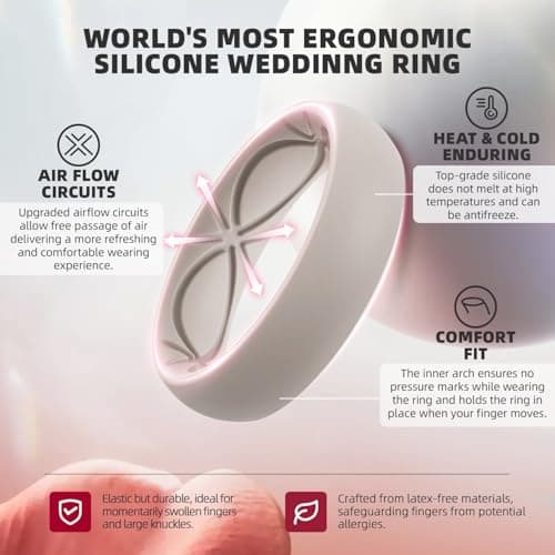 Egnaro 4/5/8 Variety Multipack Ergonomic Breathable Bridal Rings Sets, 6mm Wide - 2mm Thick Rubber Wedding bands women, silicone Rings for her with Half Size