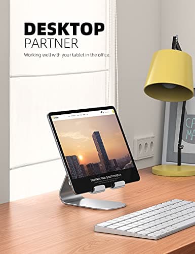 Lamicall Tablet Stand, Adjustable iPad Stand : Desktop Stand Holder Dock Base Mount for iPad Pro Air mini 9.7 12.9 10.5, Kindle, Samsung Galaxy Tab and Other Tablet 4-13", Desk, Kitchen - Silver — view 2