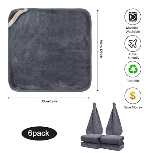 Sinland Microfiber Facial Cloths Fast Drying Washcloth Reusable Makeup Removing Towels Super Soft Facial Cleansing Cloths for Face, Eye, Lips 12 inch x 12 inch Grey 6 Pack
