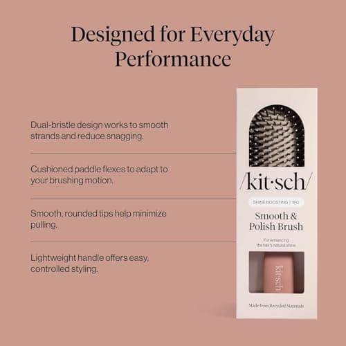 Kitsch Smooth & Polish Brush – Dual Bristle Detangler Brush, Shine & Frizz Control – Vegan Boar & Nylon Hair Brush with Cushioned Pad for Scalp Massage – Hair Care Tool for All Hair Types - Terracotta — view 2