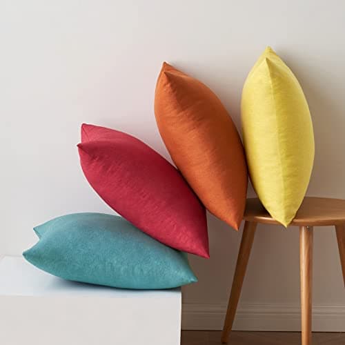 MIULEE Pack of 4 Decorative Outdoor Solid Waterproof Throw Pillow Covers Linen Garden Farmhouse Cushion Cases for Patio Tent Balcony Couch Sofa 18x18 inch Red/Turquoise — view 5