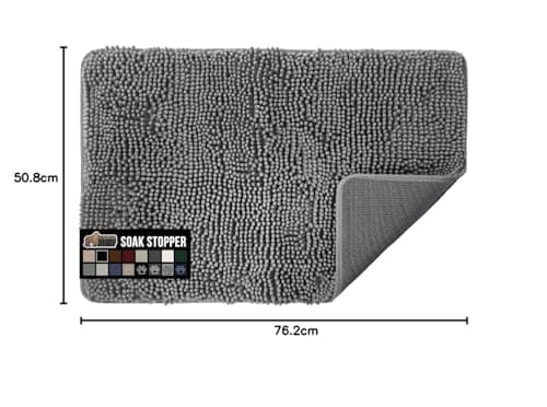 GORILLA GRIP Absorbent Soak Stopper Doormat, Rubber Backing Welcome Mat, Muddy Dog Paws Dirt, Washable Quick Dry Microfiber Chenille Floor Interior Door Mats, Home Décor, 30x20 in Gray