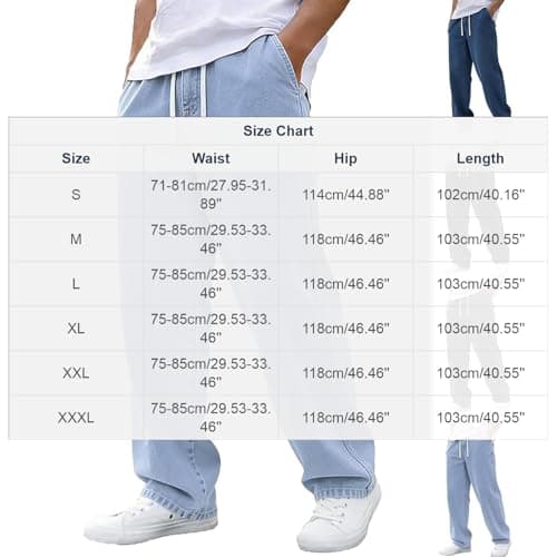 Baggy Jeans Men Casual Straight Leg Denim Pants Drawstring Elastic Waist Jeans Stretch Summer Streetwear Denim Pants Light Blue — view 2