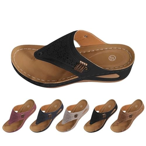 Orthopedic Sandals for Women 2026 Dressy Casual Ladies Spring Summer Cute Boho Comfy Arch Support Flats Flip Flops Seniors Comfortable Beach Vacation Outdoor Platform Wedge Sandals Shoes Black 8 — view 4