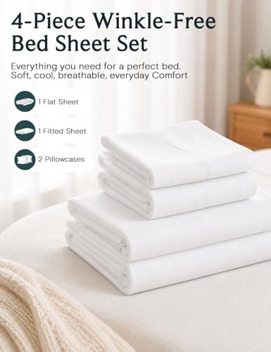 LuxClub 4 PC King Size Sheet Set Bed Sheets Deep Pockets Wrinkle Free Cooling Bed Sheets Machine Washable Hotel Bedding Silky Soft - White King — view 5