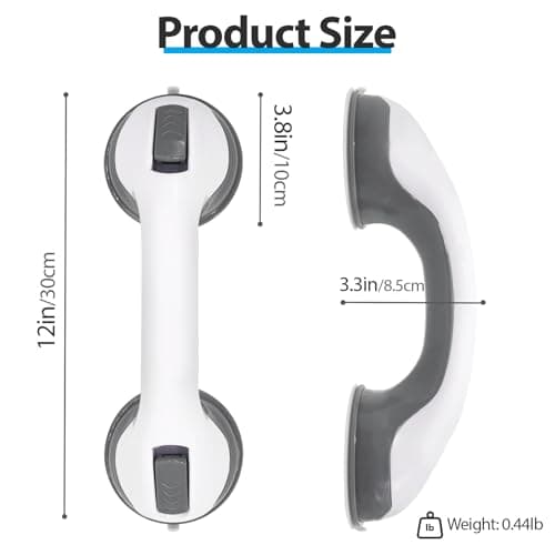 12" Grab Bars for Shower & Bathtub, 2-Pack Strong Suction Removable Shower Handles for Elderly Seniors Handicap – No Drilling Safety Grab Bar Replacement for Bathroom Wall, Grey — view 4