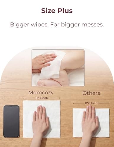 Momcozy Baby Wipes-Extra Large Size Design, 99% Water Based, Unscented & Hypoallergenic, Cleansing & Moisturizing Baby Wipes for Sensitive Skin, 240 Count (4 packs) — view 3